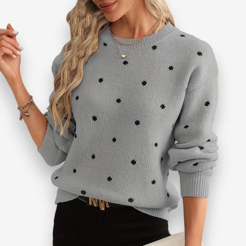 Hannah – Long Sleeve Sweater with Round Neck and Ribbed Hem
