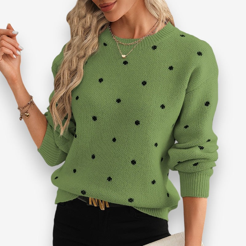 Hannah – Long Sleeve Sweater with Round Neck and Ribbed Hem