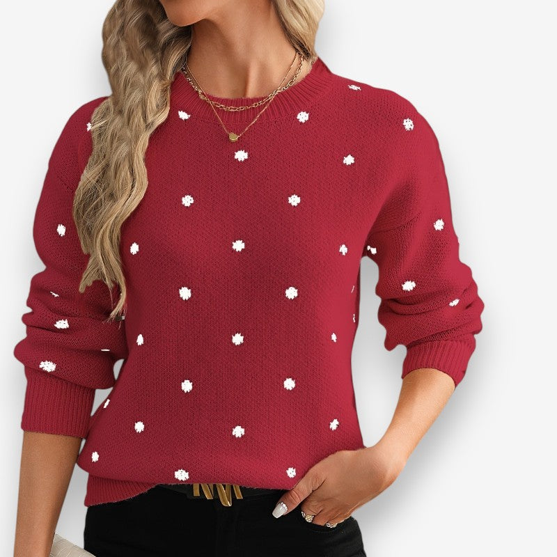 Hannah – Long Sleeve Sweater with Round Neck and Ribbed Hem