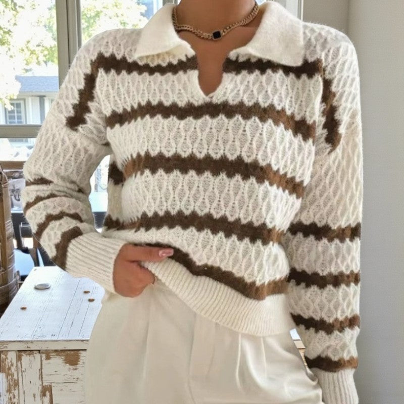 Norah – Long Sleeves Sweater With Ribbed Hem And Pullover Collar