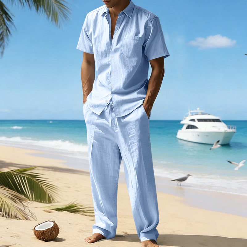 Men's Stylish 2-Piece Shirt and Drawstring Pants Set