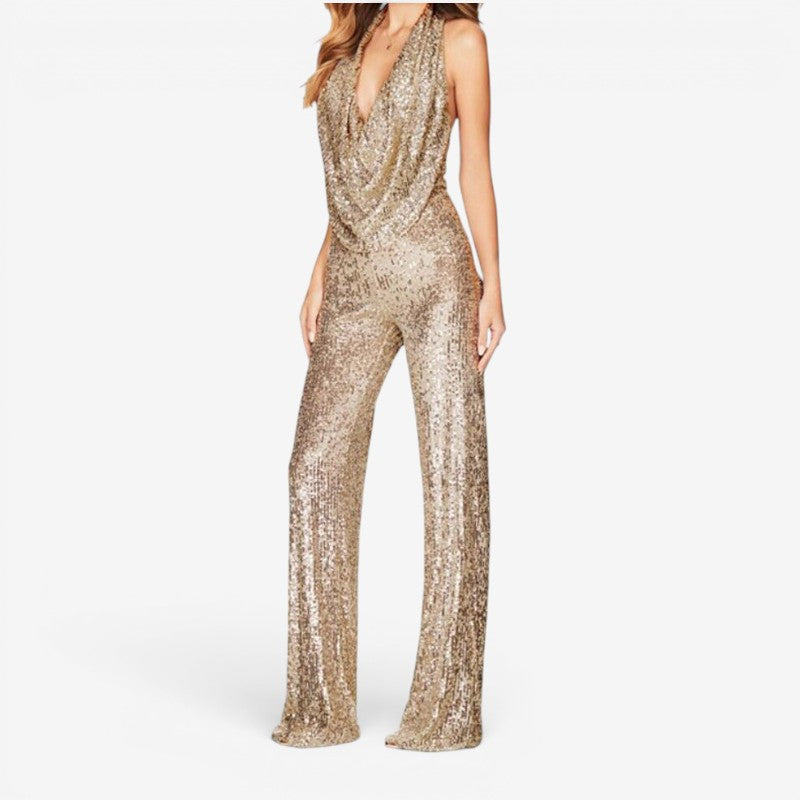 Halter Neck Sequin Jumpsuit for Women