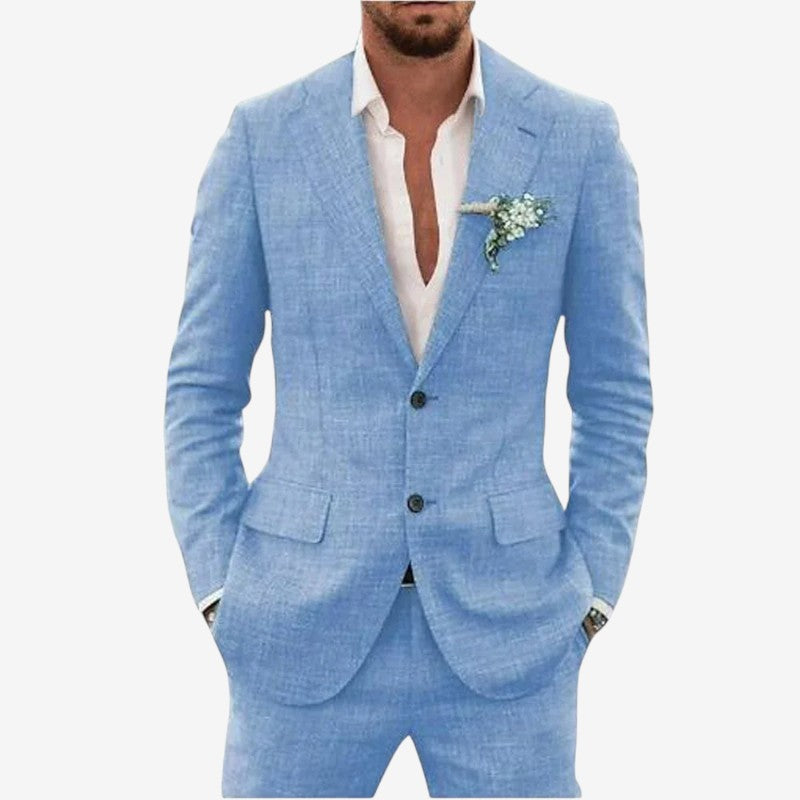 Men's Blazer and Trouser Two-Piece Set with Lapel Collar