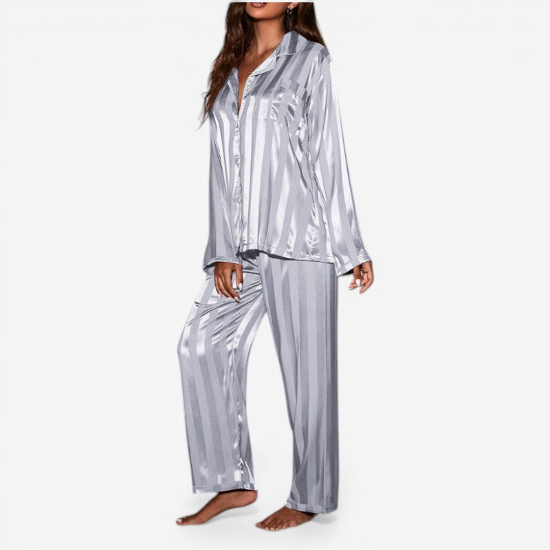 Women Button Front Pajama Set Wide Leg Pants