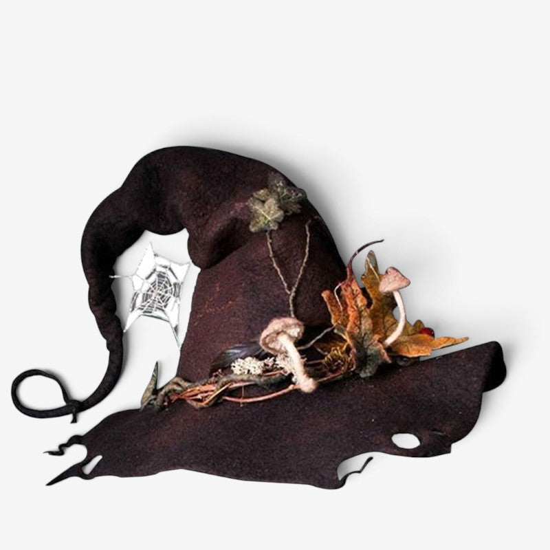 Floral Embellished Handmade Felt Witch Hat