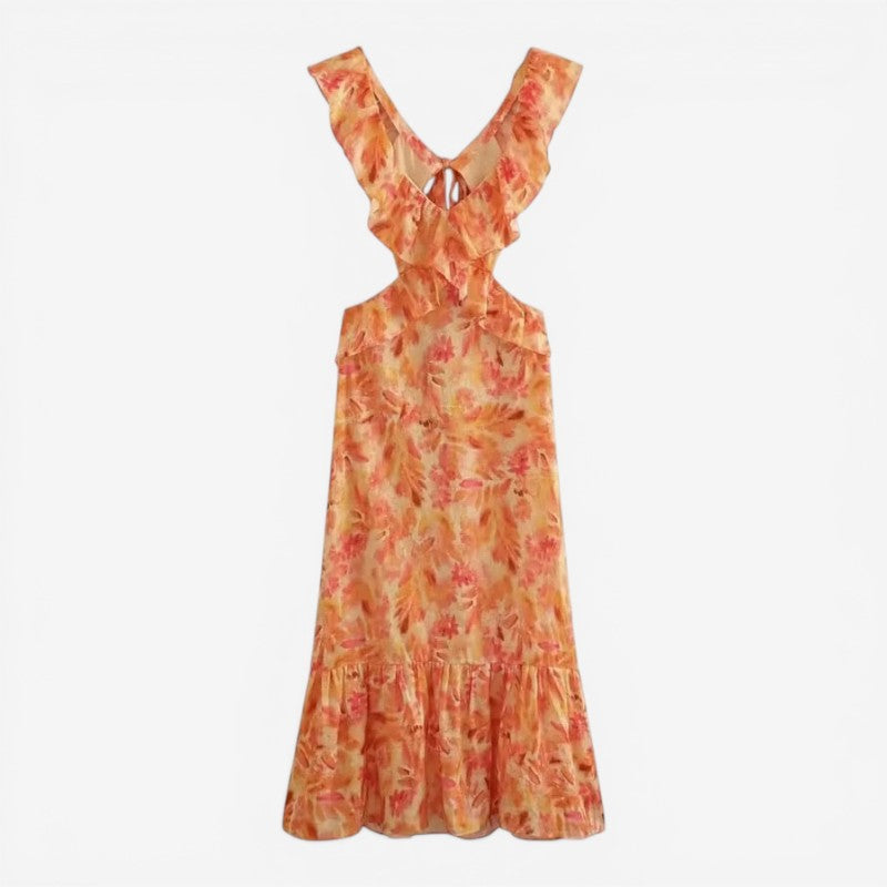 Women’s long ruffled V-neck high waist dress