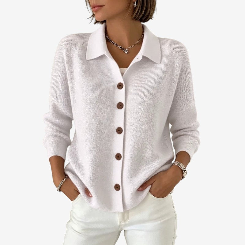 Chic Women's Buttoned Knit Cardigan with Turn Down Collar