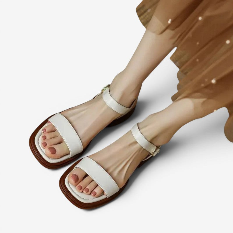 Women's Round Toe Low Heel Sandals with Buckle Strap