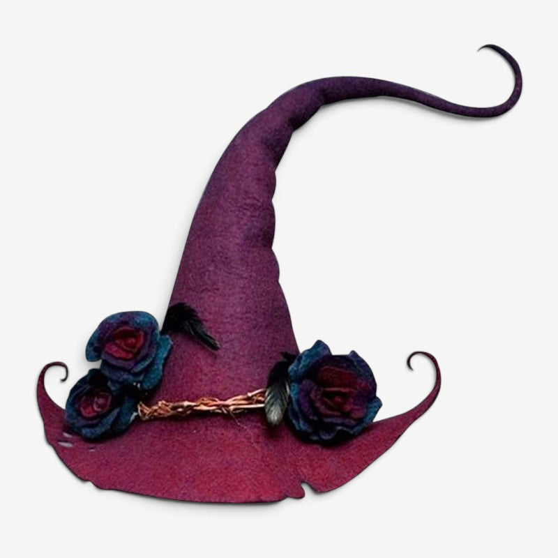 Floral Embellished Handmade Felt Witch Hat