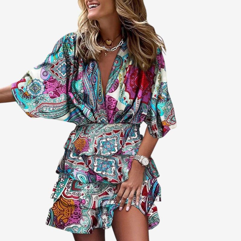 Women’s Mini Dress V Neck Ruffle