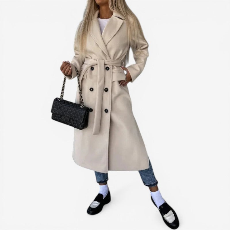 Women’s Belted Trench Coat Button Front Long Sleeve