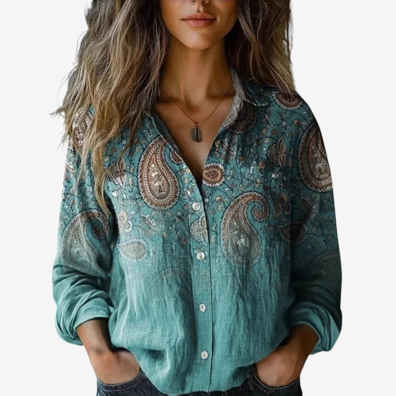 Women's Button-Up Shirt with Folded Collar