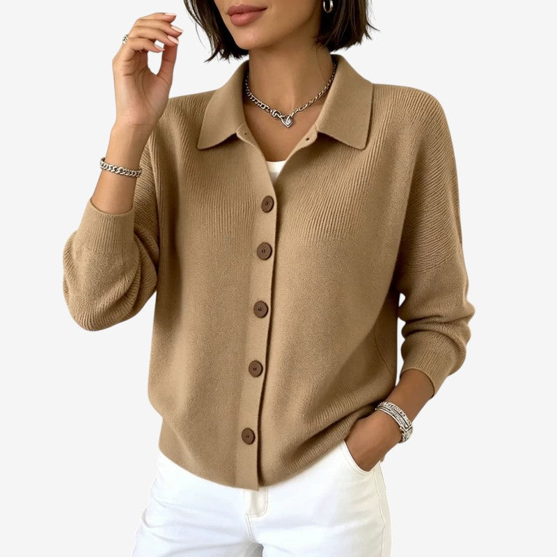 Chic Women's Buttoned Knit Cardigan with Turn Down Collar