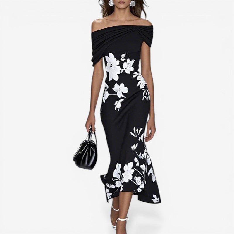 Off-Shoulder Floral Slim Fit Dress