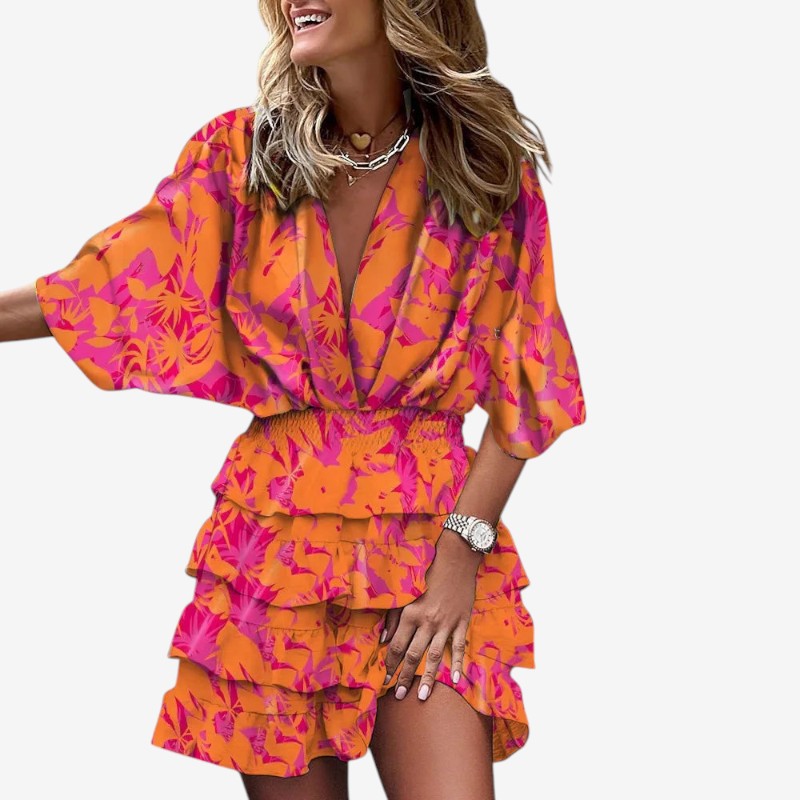 Women’s Mini Dress V Neck Ruffle