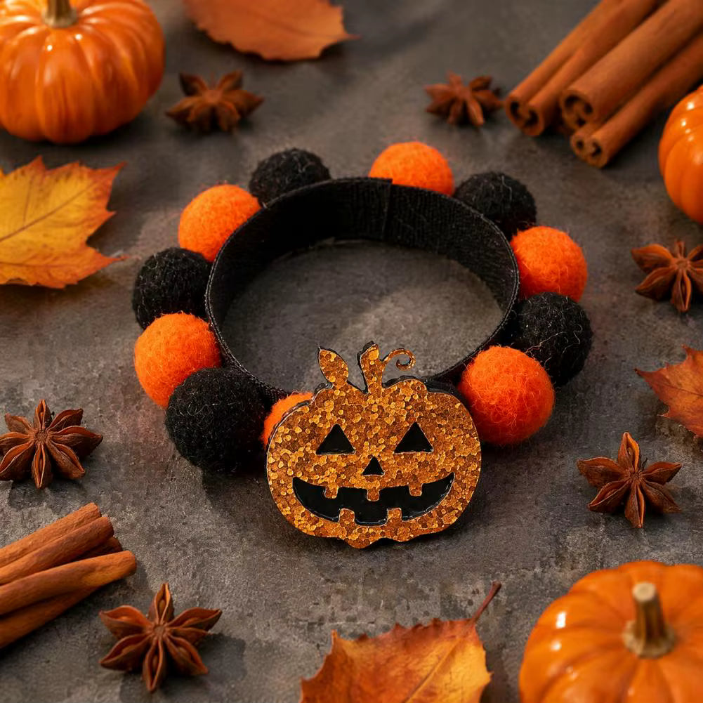 Festive Halloween Pet Collar with Pumpkin and Skull Patterns