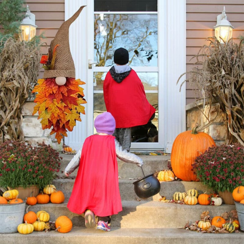 Charming Rustic Gnome Door Hanger with Autumn Leaves