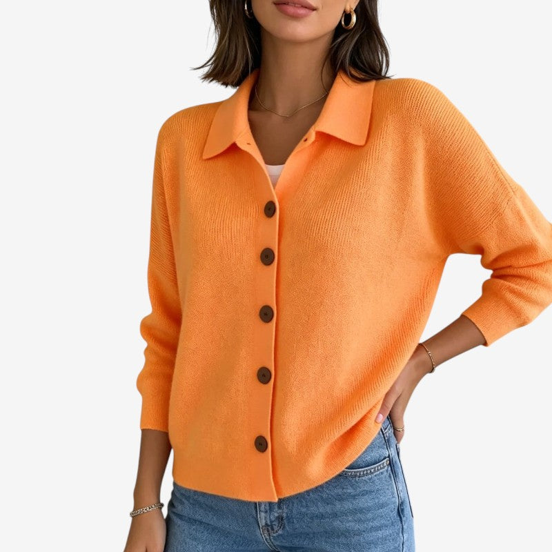 Chic Women's Buttoned Knit Cardigan with Turn Down Collar