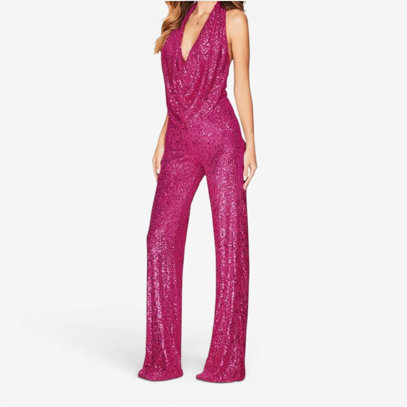 Halter Neck Sequin Jumpsuit for Women