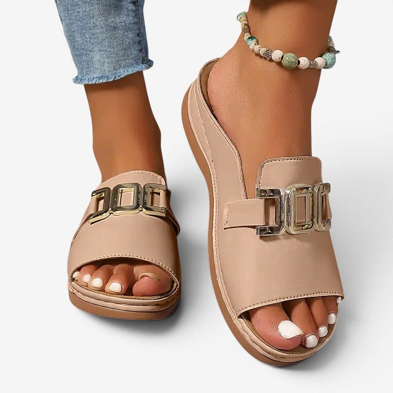 Women's Wedge Sandals with Decorative Buckle
