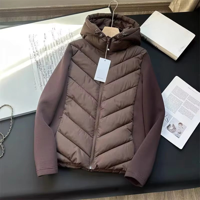 Quilvex - Quilted Chevron Pattern Jacket with Fixed Hood