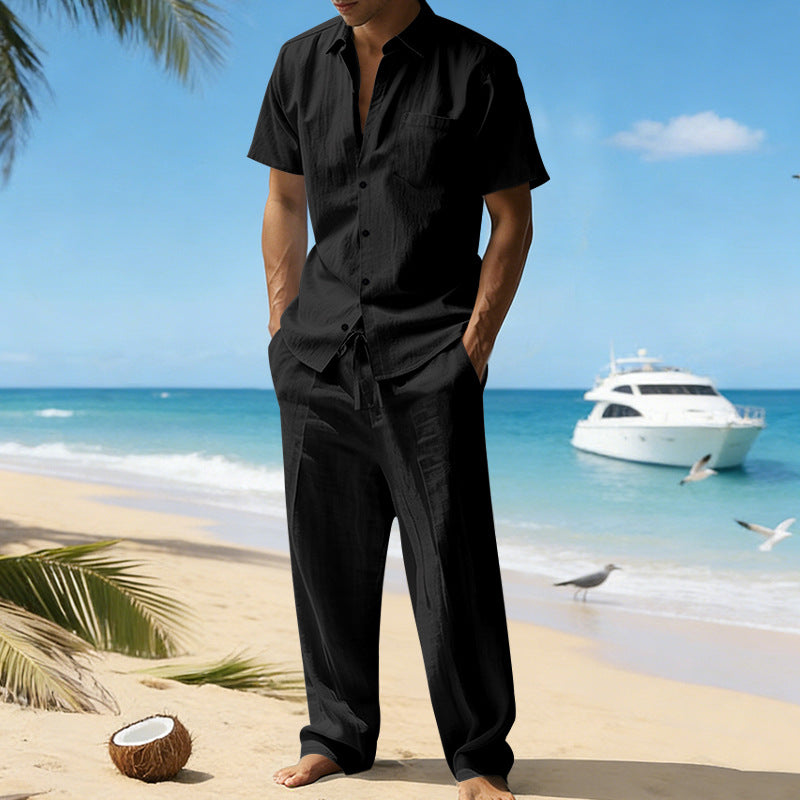 Men's Stylish 2-Piece Shirt and Drawstring Pants Set