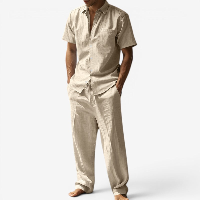 Men's Stylish 2-Piece Shirt and Drawstring Pants Set