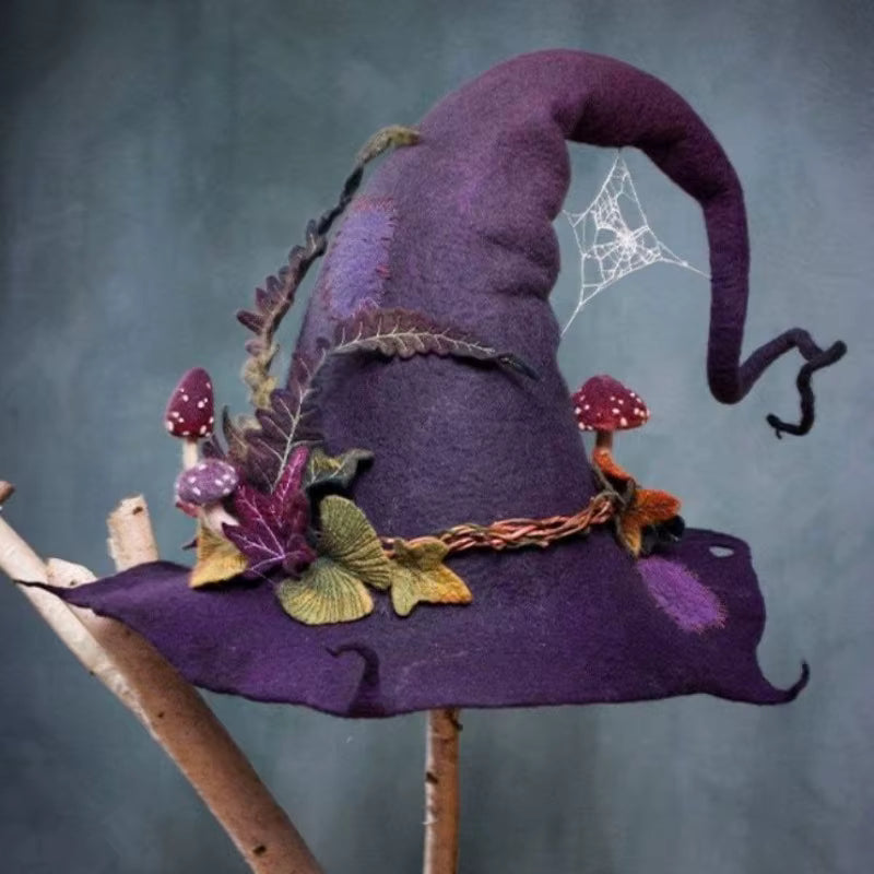 Floral Embellished Handmade Felt Witch Hat
