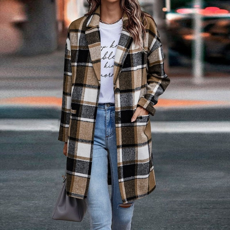 Women's Stylish Folded Collar Button Jacket