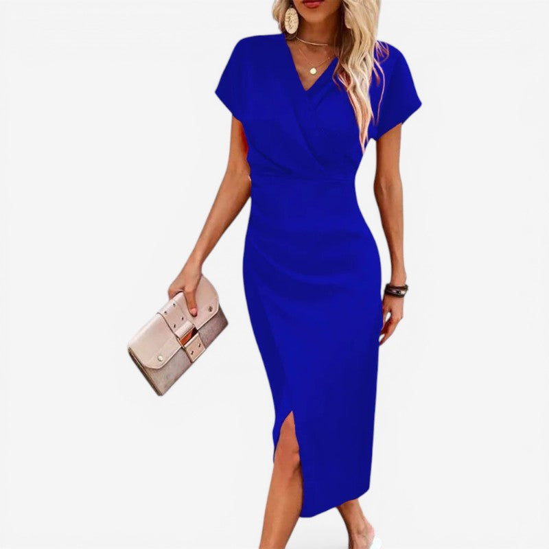 Women’s V-Neck Midi Dress with Side Slit