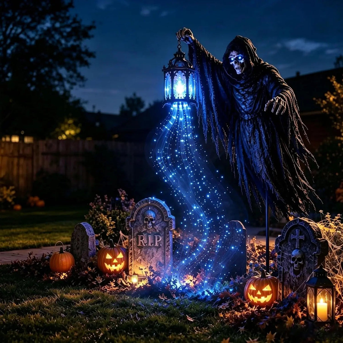Grimglow - Illuminated Reaper Halloween Decoration with LED Lantern