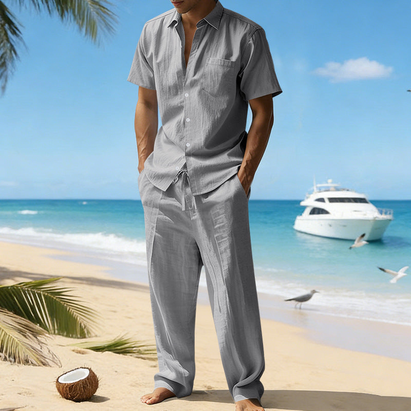 Men's Stylish 2-Piece Shirt and Drawstring Pants Set