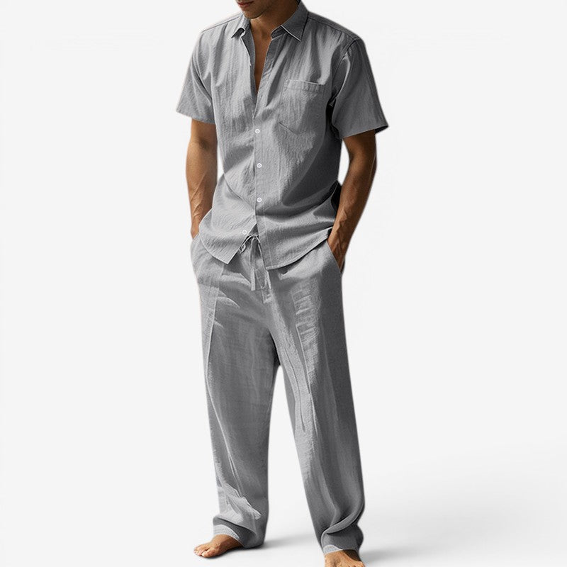 Men's Stylish 2-Piece Shirt and Drawstring Pants Set
