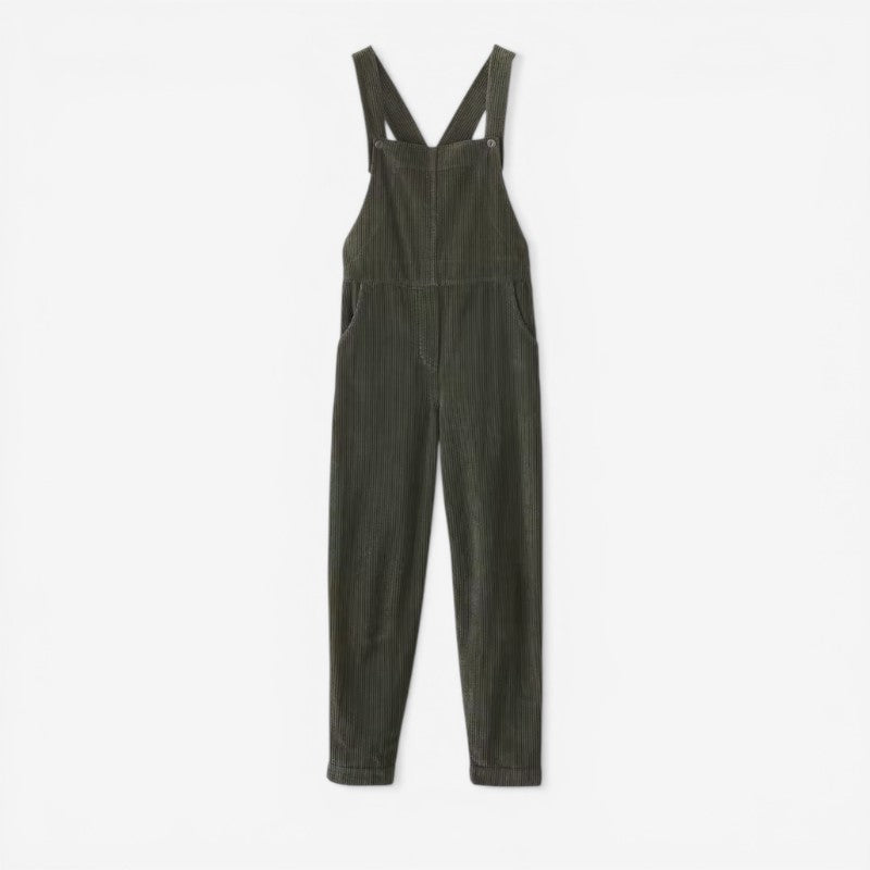 Corduroy Jumpsuit with Adjustable Straps and Straight Legs
