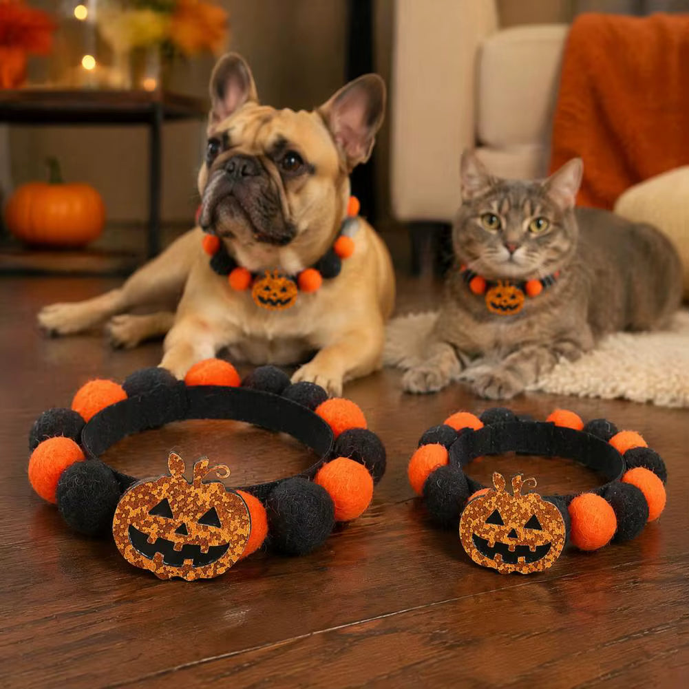 Festive Halloween Pet Collar with Pumpkin and Skull Patterns