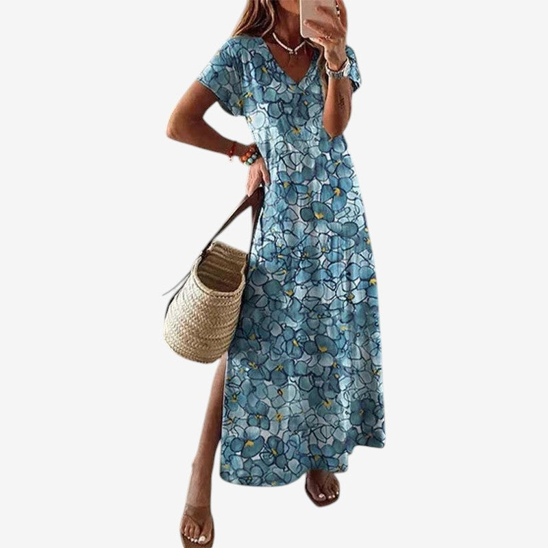 Women’s Long Dress Short Sleeve Round Neck