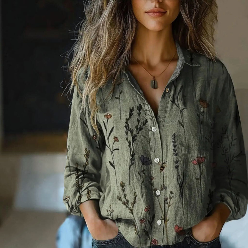 Women's Button-Up Shirt with Folded Collar