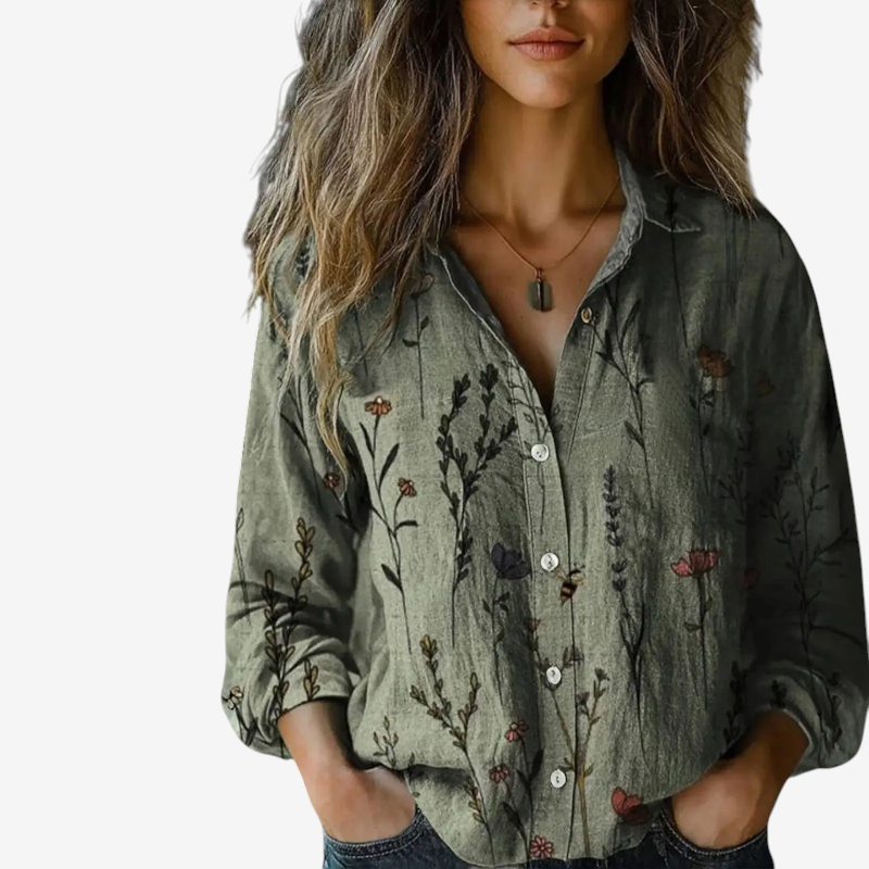 Women's Button-Up Shirt with Folded Collar