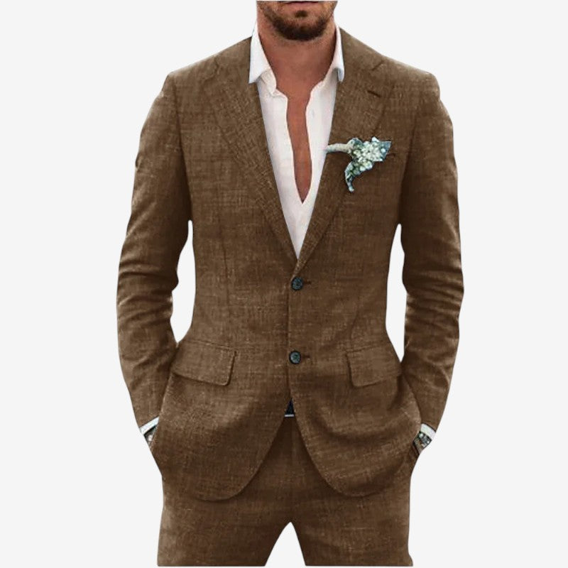 Men's Blazer and Trouser Two-Piece Set with Lapel Collar