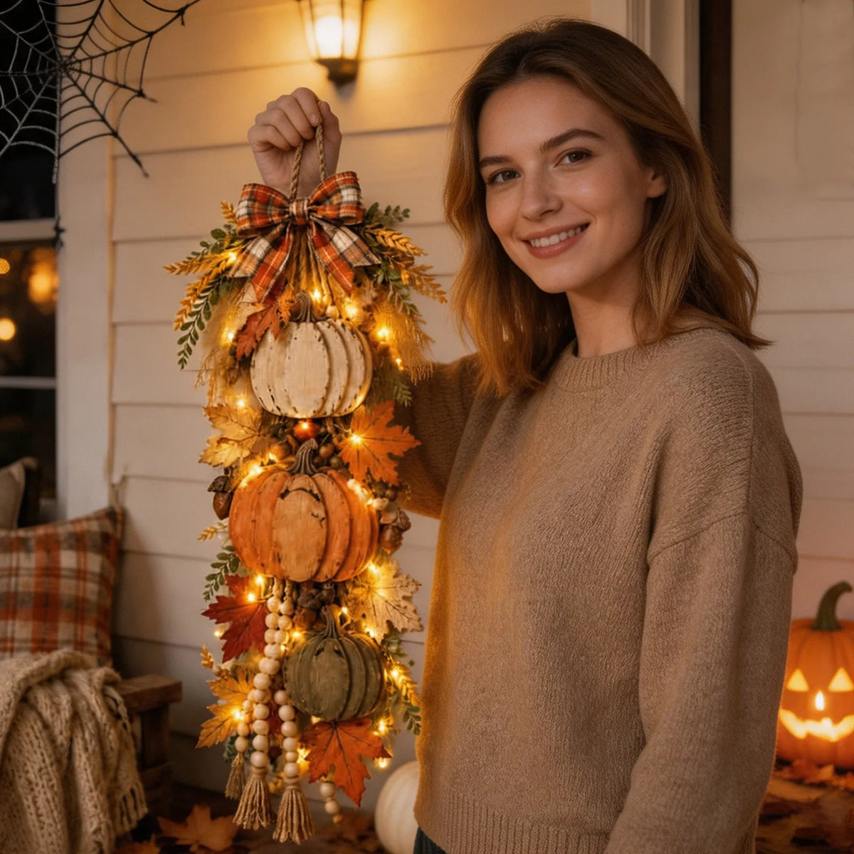 Pumpkinwarm – Wooden Pumpkin Decoration With Led Lights