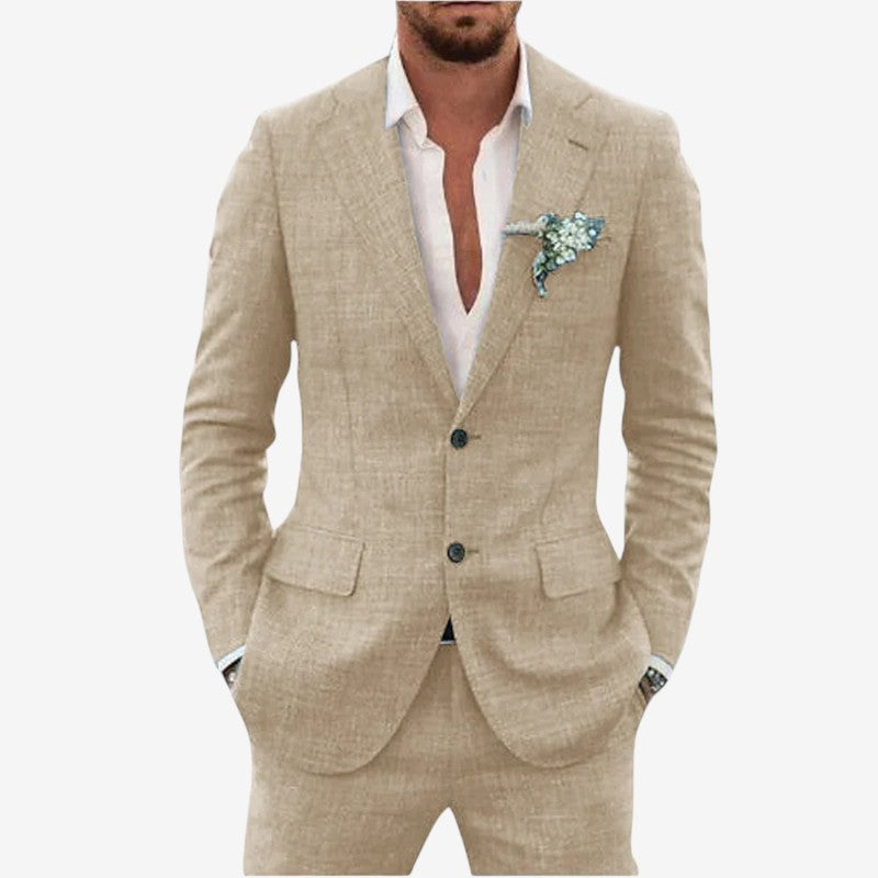 Men's Blazer and Trouser Two-Piece Set with Lapel Collar