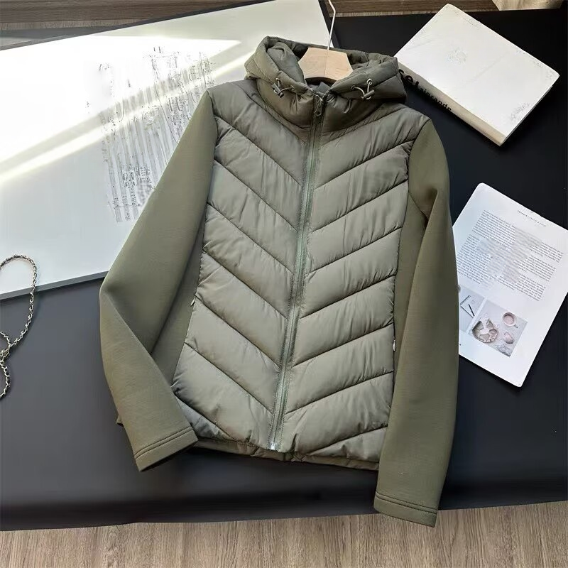 Quilvex - Quilted Chevron Pattern Jacket with Fixed Hood