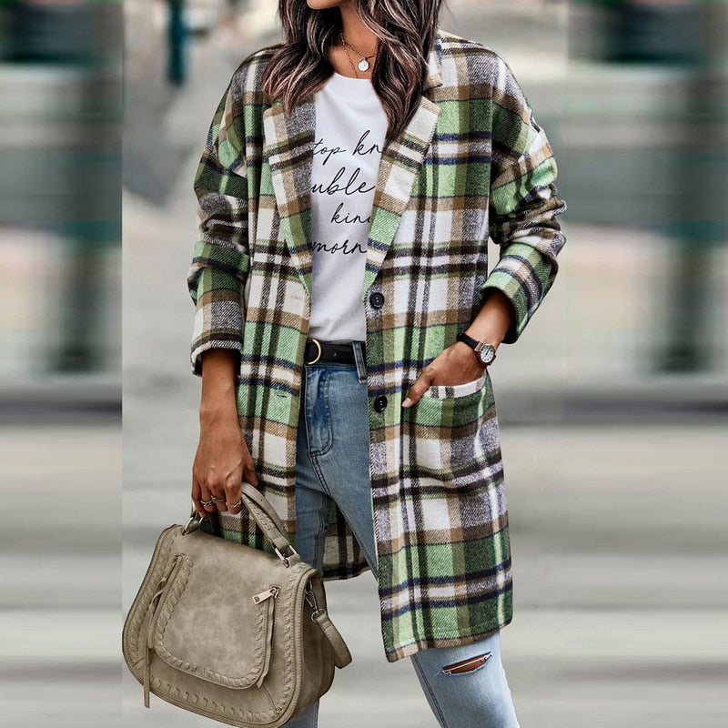 Women's Stylish Folded Collar Button Jacket