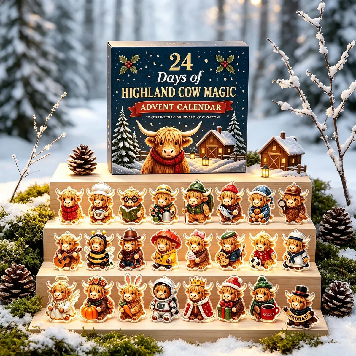 Cowtide – Highland Cow Advent Calendar With 24 Acrylic Hangers