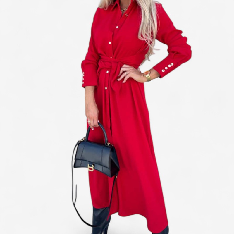 Hazel – Overhemdjurk met lange mouwen split aan de zijkant en overhemdkraag met knopen Velani