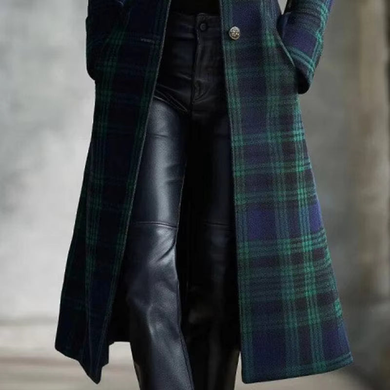 Plaivex - Structured Plaid Coat with Button Closure