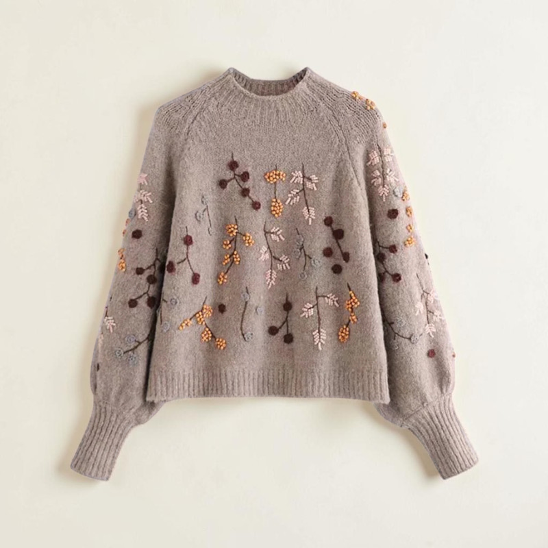 Floral O-Neck Knit Sweater for Women