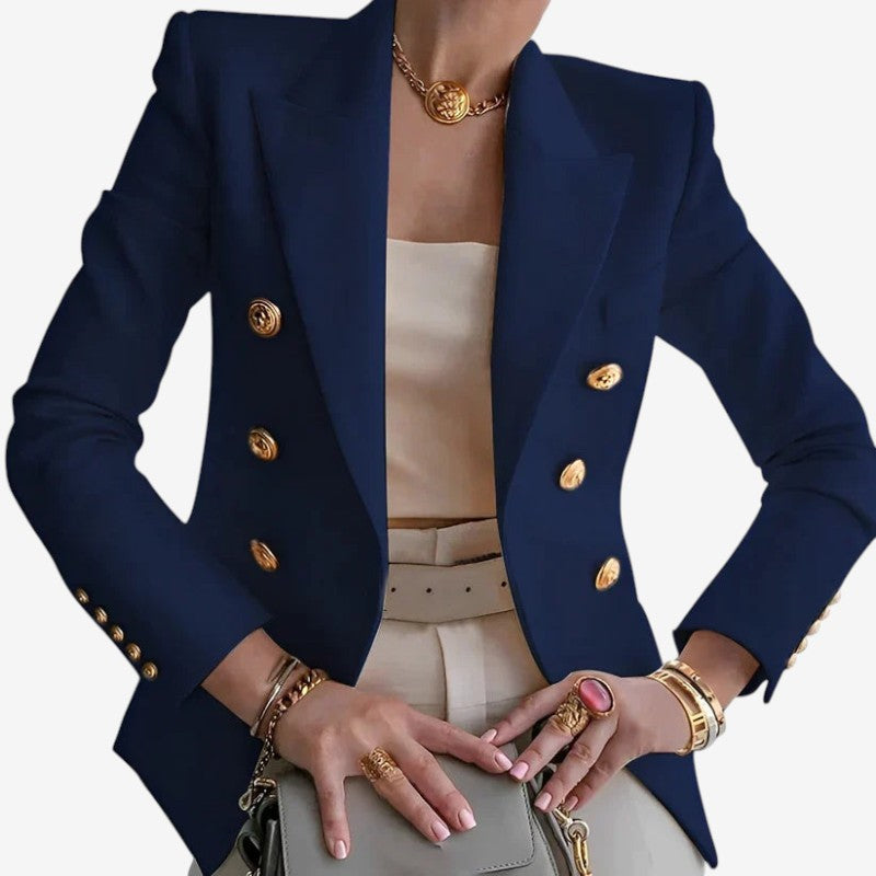 Women Structured Shoulder Blazer with Button Closure