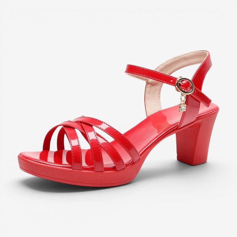Women's Open Toe High Heel Sandals with Buckle Strap