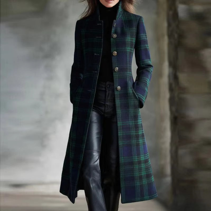 Plaivex - Structured Plaid Coat with Button Closure